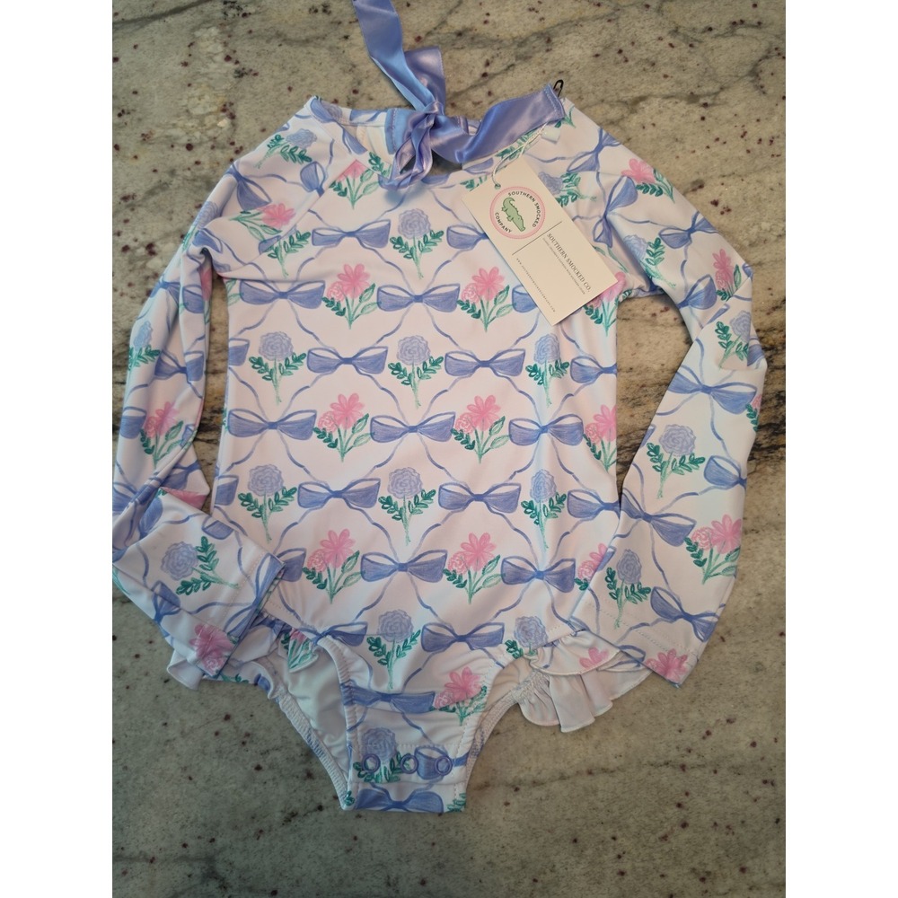 Southern smocked co. 3T One-Piece Rash Guard - Blue & Pink Fancy Floral NWT